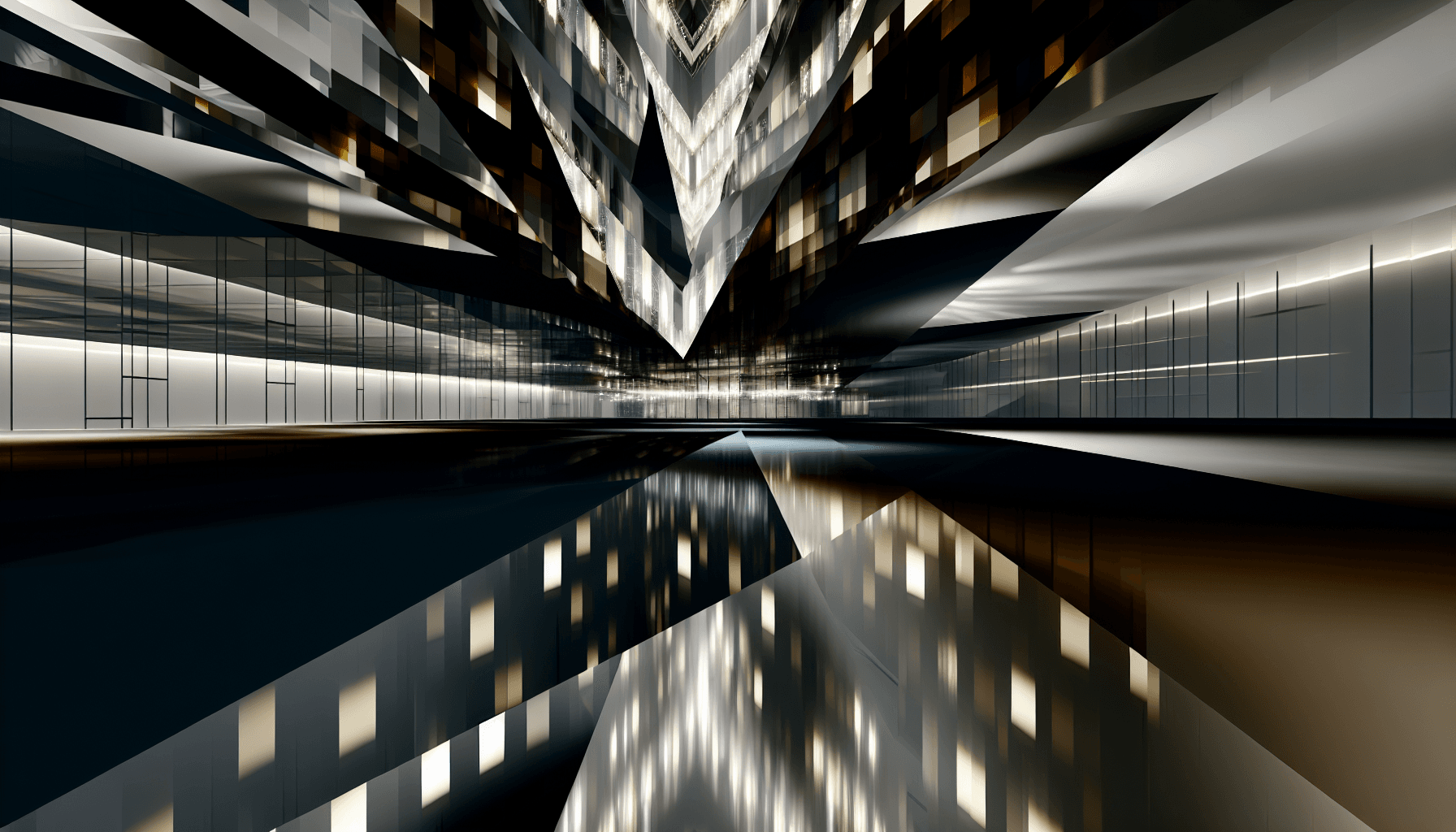 A futuristic interior with geometric light patterns symbolizing blockchain security, featuring a luxurious and innovative design.