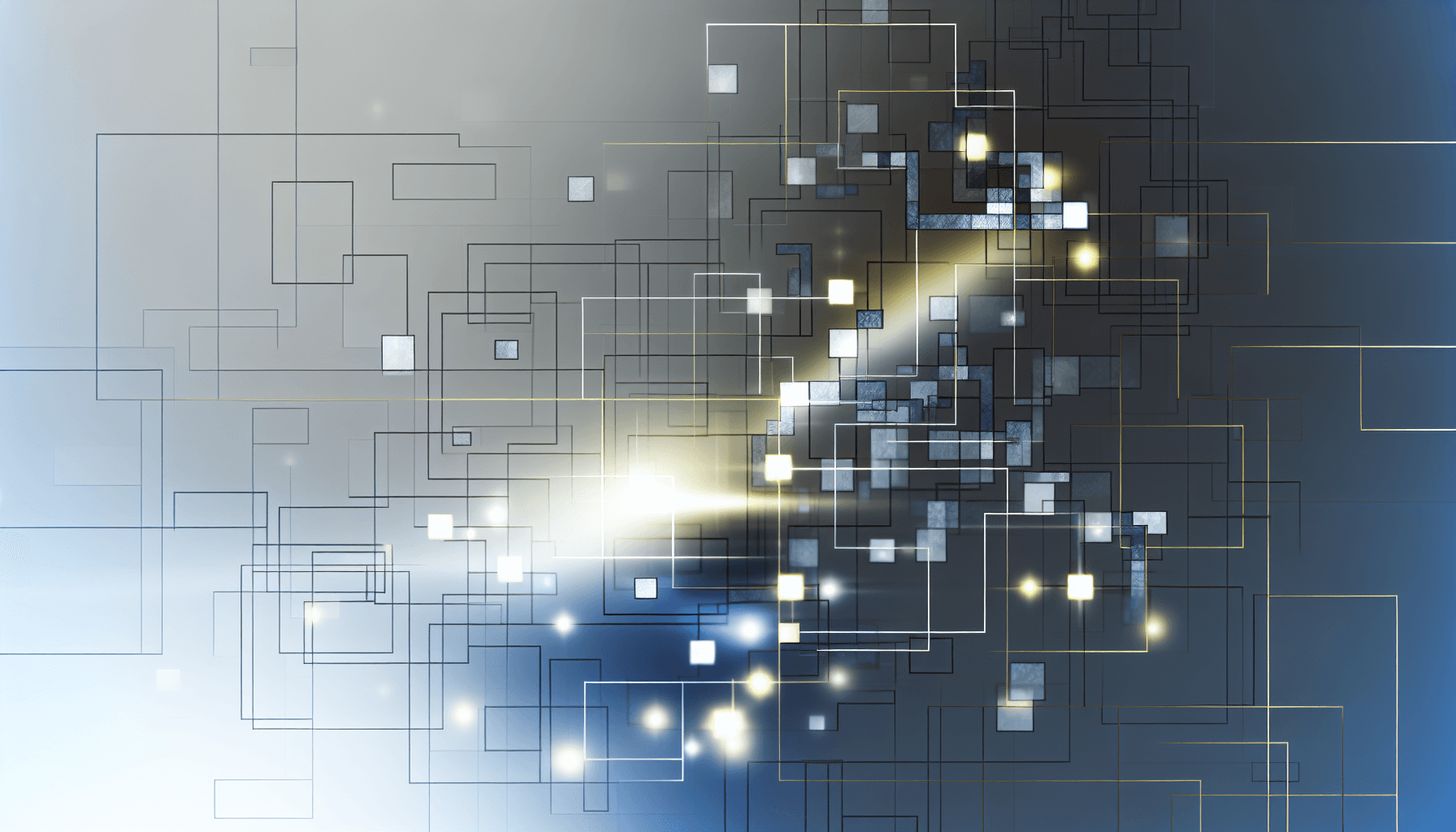 Abstract illustration of geometric shapes and light patterns symbolizing AI processes and data flow in a modern, minimalistic style.