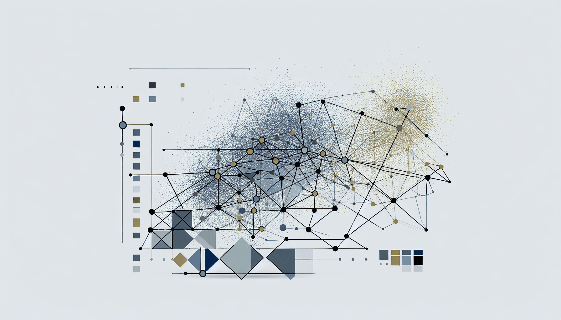Minimalist vector illustration of interconnected geometric shapes representing a digital network.