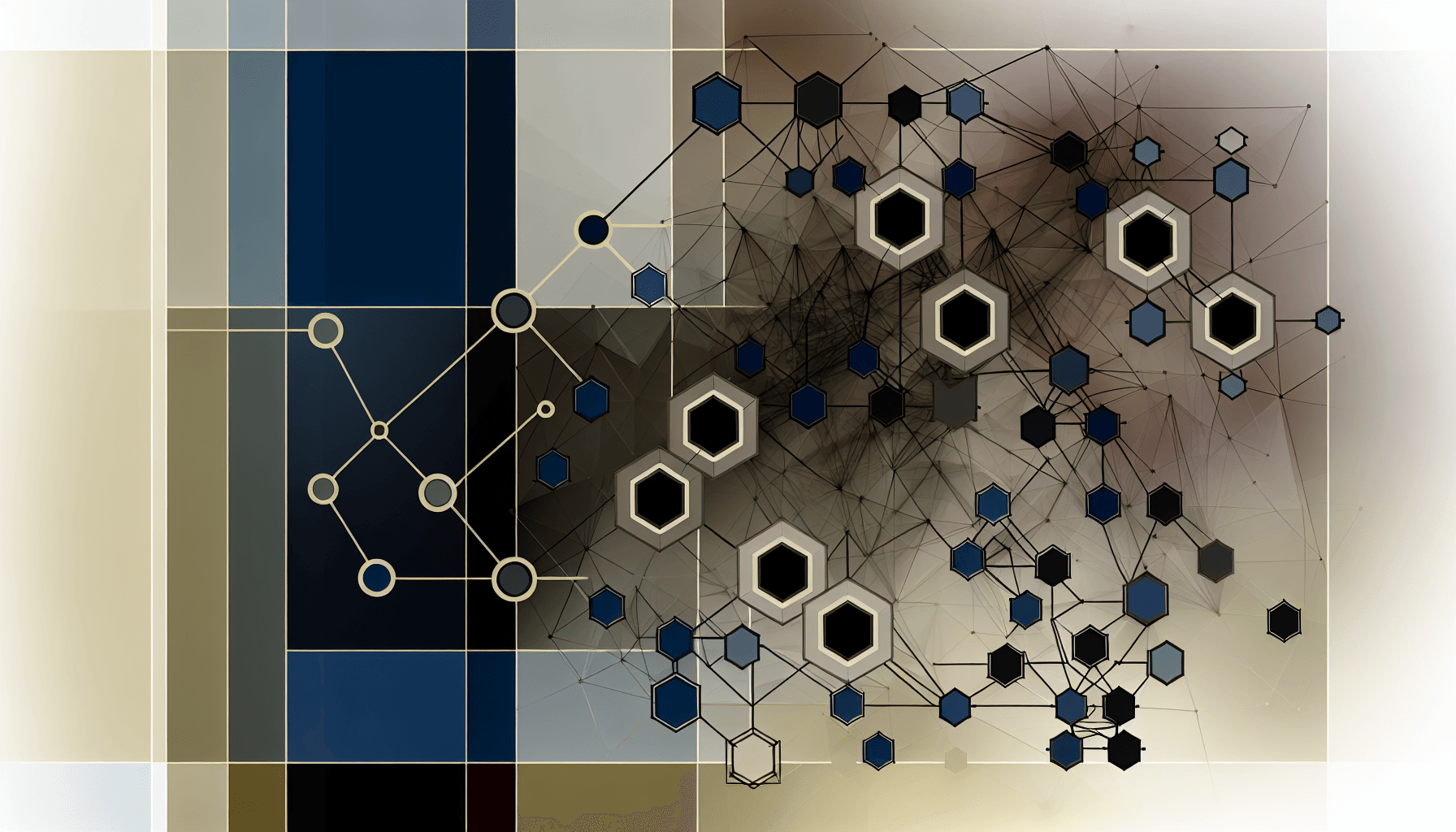 Abstract geometric art with interconnected nodes and pathways, symbolizing cloud environments and data governance.