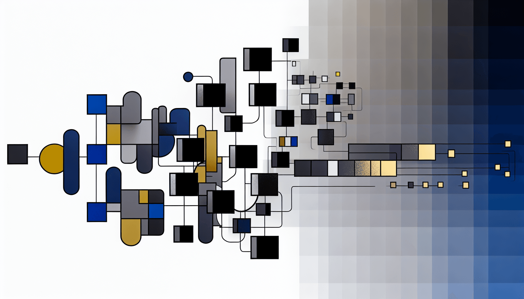 Abstract geometric shapes symbolizing data flow in a minimalistic style.