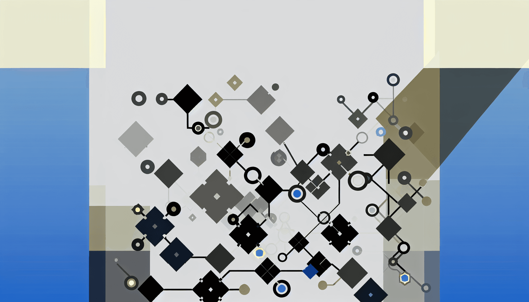 Abstract illustration of interconnected geometric shapes symbolizing a microservices network.