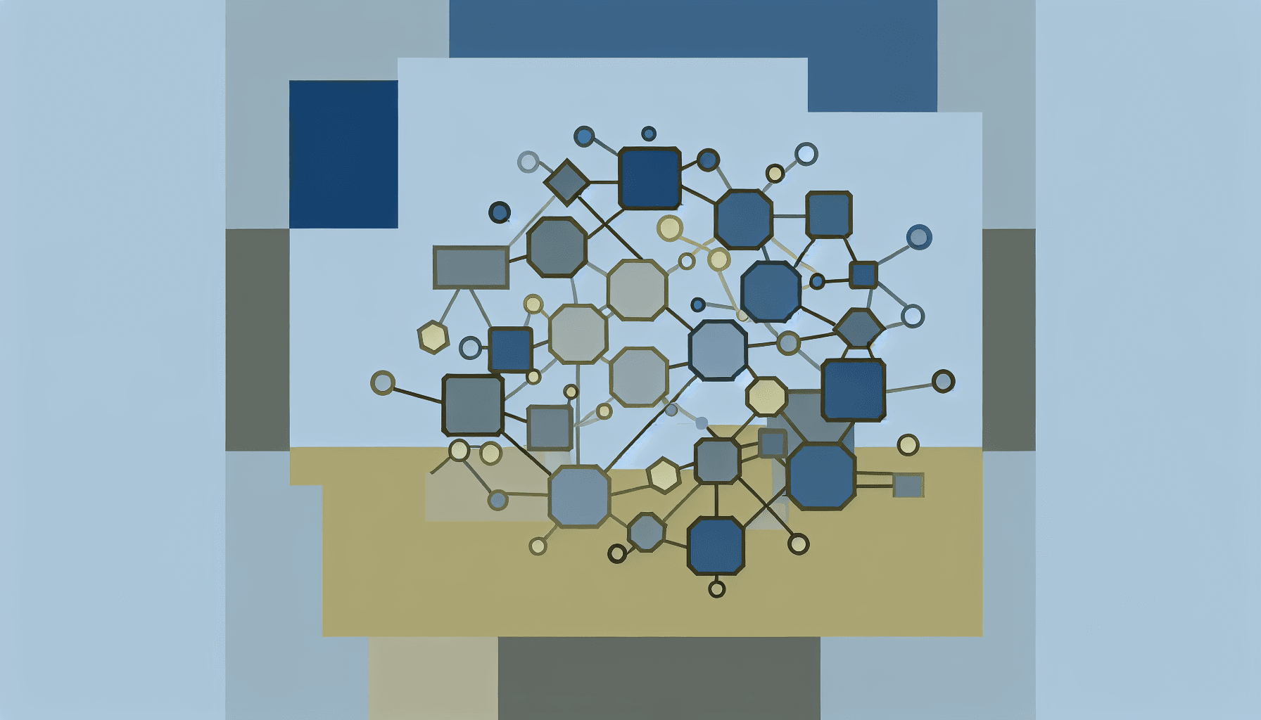 Minimalist vector art illustrating interconnected geometric shapes symbolizing microservices architecture and service mesh.