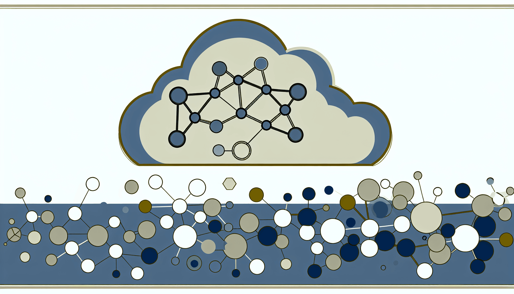 Minimalist vector art of cloud infrastructure with interconnected nodes.