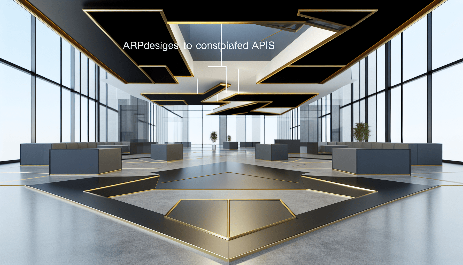 A modern tech office lobby with geometric designs and sophisticated lighting, symbolizing the structure of compliant APIs.