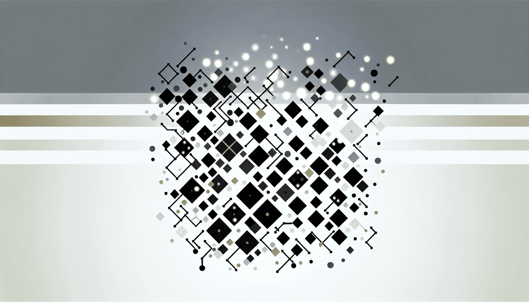 Abstract geometric shapes and light patterns illustrating network connectivity and distributed systems in a minimalist style.