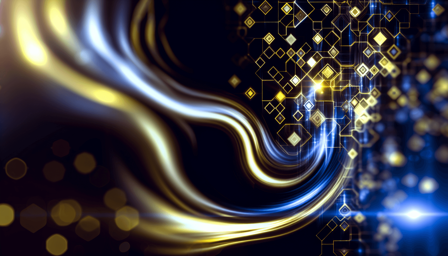 Abstract geometric shapes and light patterns representing AI networks in a modern color scheme.