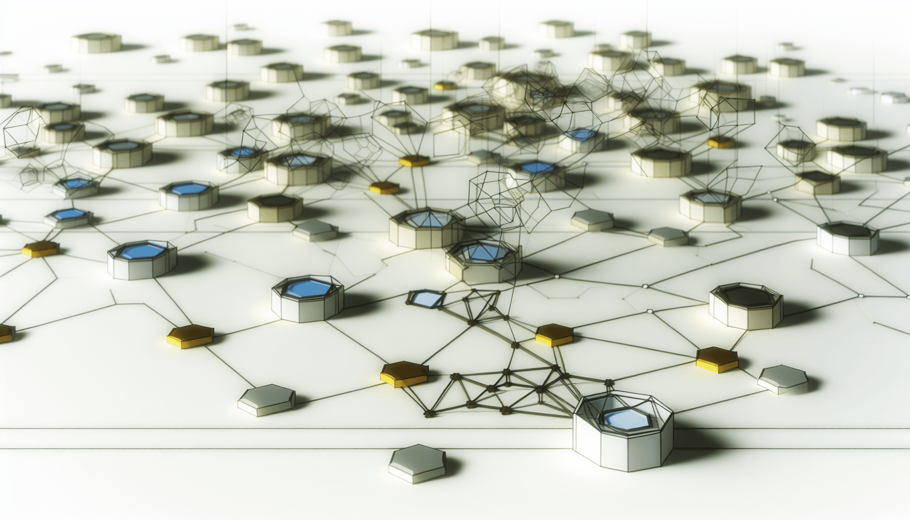 A minimalist illustration of interconnected geometric shapes symbolizing digital infrastructure.