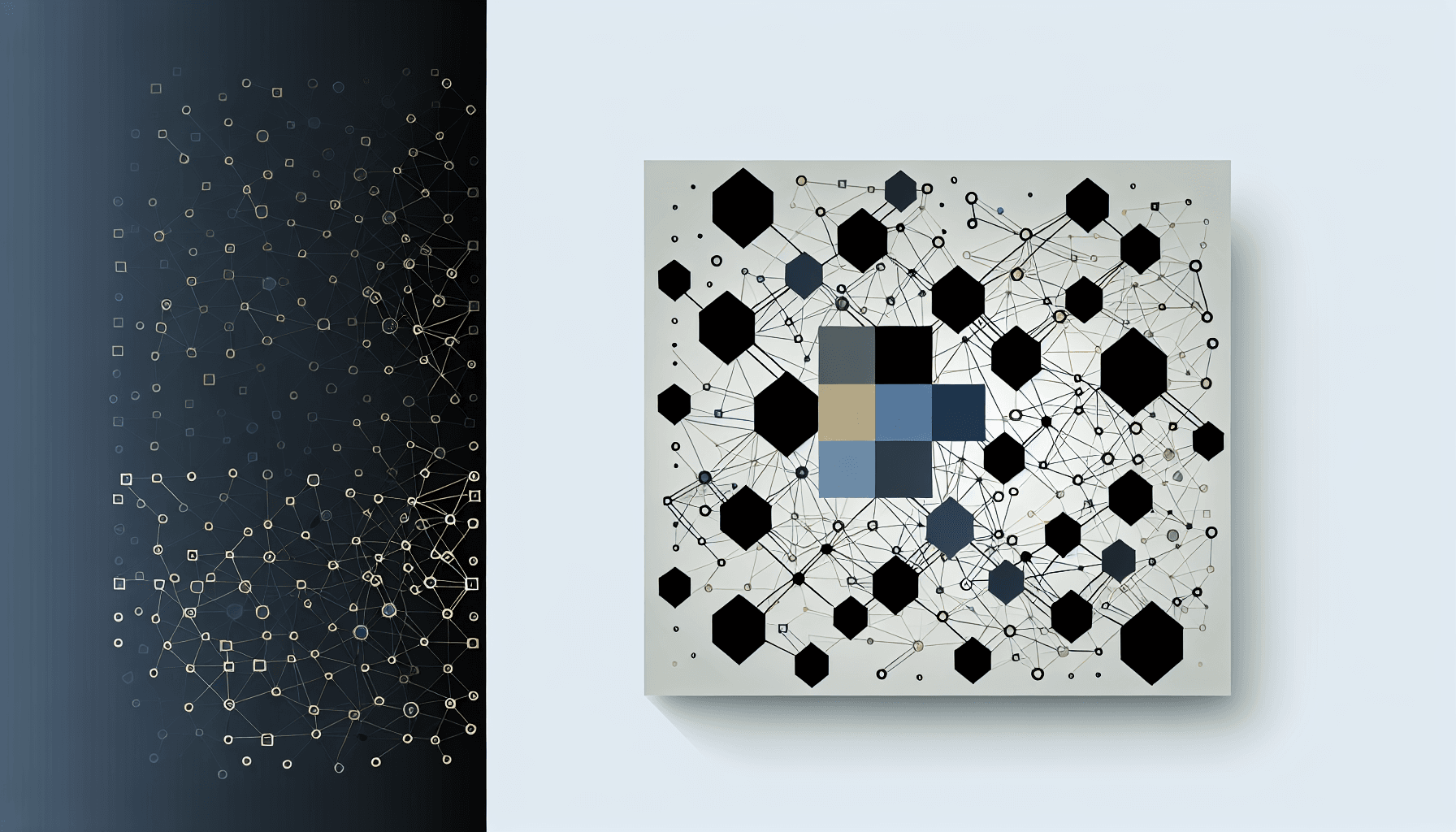 Abstract geometric shapes representing cybersecurity networks, in a minimalist design.