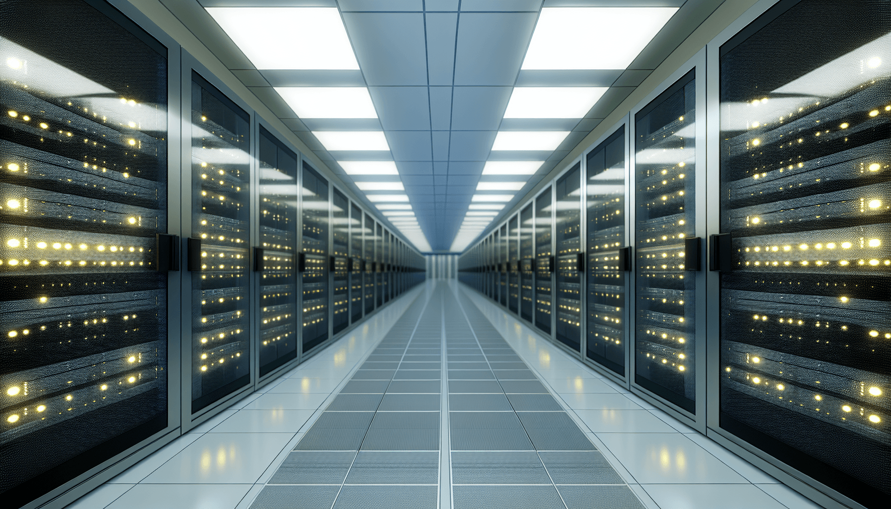 A high-tech data center with rows of servers, representing active data processing in a controlled environment.