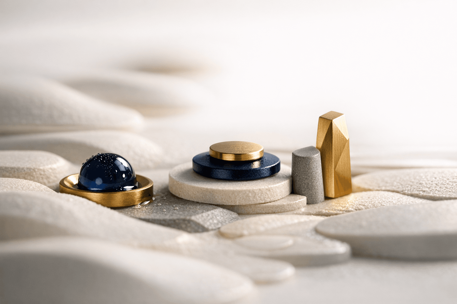 Macro view of pale sculpted forms with a few sharply defined raised elements